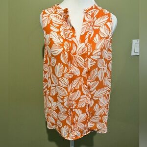 41 Hawthorn Orange and White Leaf Pattern‎ Blouse